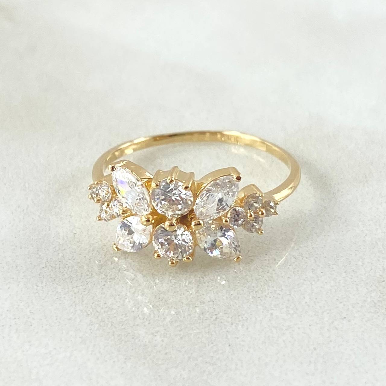 Set Hoja en Secuencia - Topos 1.3cm - Anillo T6 1/2  5.3gr Circones Blancos  Nac.Esp. Oro 18K