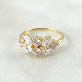 Set Hoja en Secuencia - Topos 1.3cm - Anillo T6 1/2  5.3gr Circones Blancos  Nac.Esp. Oro 18K