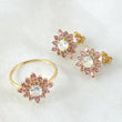 Set Flor Estrellada - Topos 1.2cm - Anillo T6 1/4 4.7gr Circones Lila Blanco Nac.Esp. Oro 18K