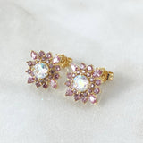 Set Flor Estrellada - Topos 1.2cm - Anillo T6 1/4 4.7gr Circones Lila Blanco Nac.Esp. Oro 18K