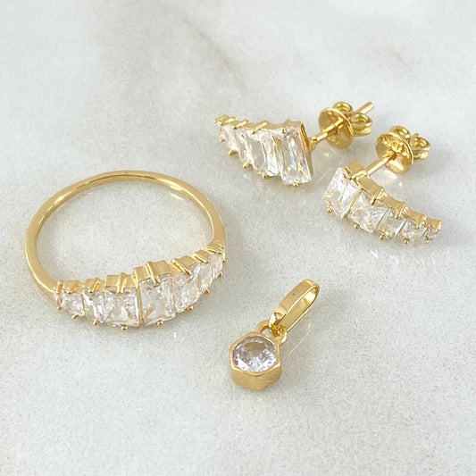 Set Linea Ascendente - Topos 1.2cm - Dije 1.3cm - Anillo T6 3/4  4.4gr Circones Blancos  Nac.Esp. Oro 18K