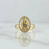 Anillo Virgen de Guadalupe Filigrana 2.4gr / T5 1/2 / Circones Blancos Verdes Fucsias Oro Amarillo 18K