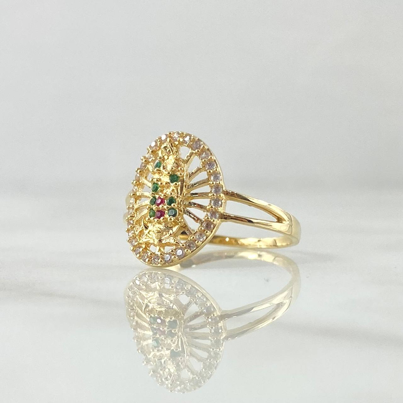 Anillo Virgen de Guadalupe Filigrana 2.4gr / T5 1/2 / Circones Blancos Verdes Fucsias Oro Amarillo 18K