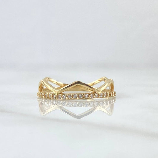 Anillo Tiara en Triangulo 1.8gr / T6 3/4 / Circones Blancos Oro Amarillo 18K