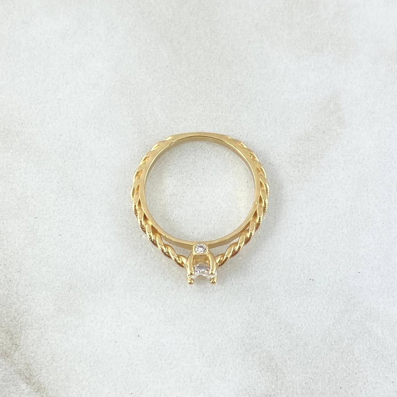 Anillo Solitario Entorchado 2.15gr / T3 3/4 / Circon Blanco Oro Amarillo 18K ©