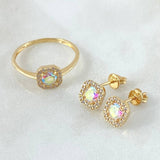 Set Halo Cuadrado - Topos 0.7cm - Anillo T8 4.3gr Circones Tornasol Nac.Esp. Oro 18K