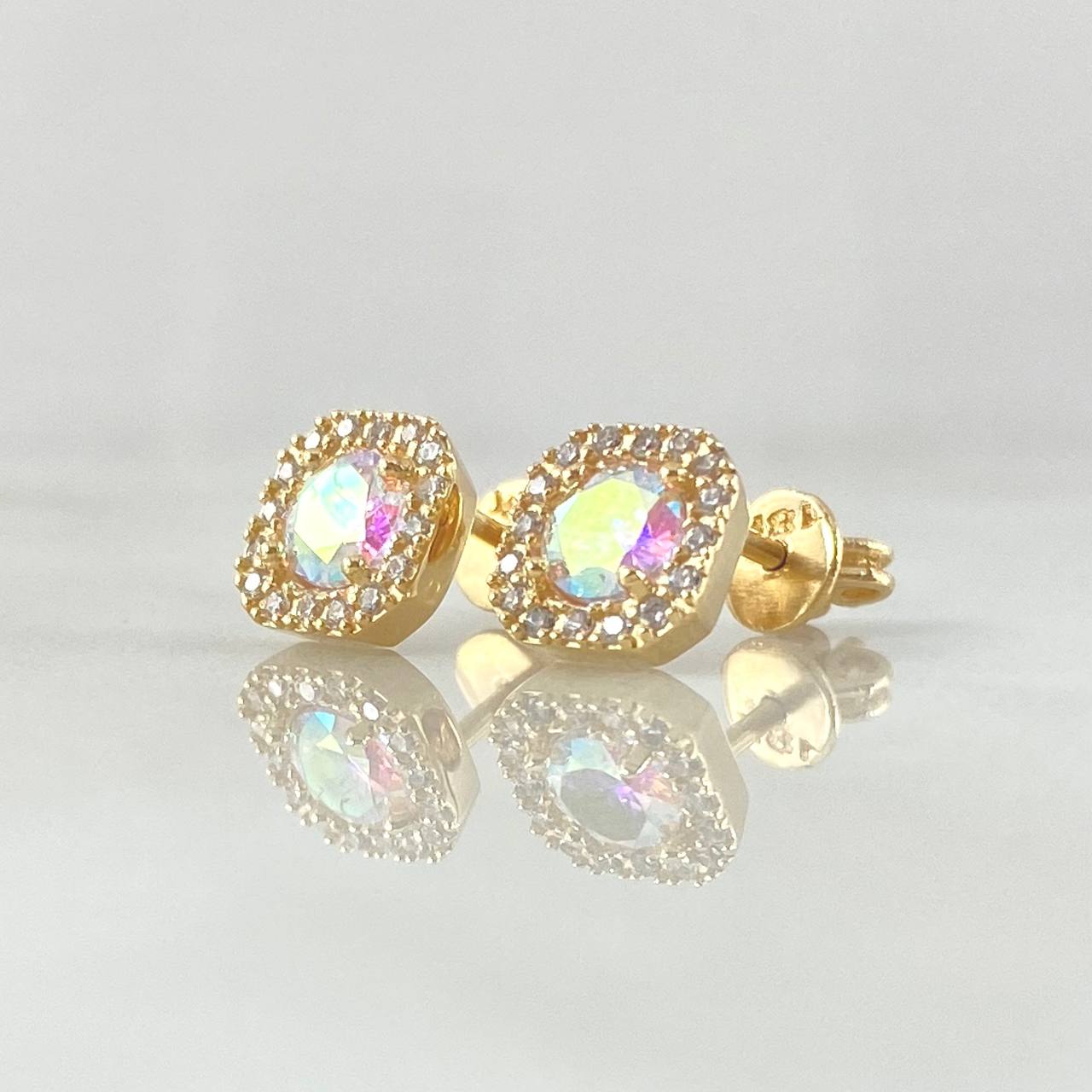 Set Halo Cuadrado - Topos 0.7cm - Anillo T8 4.3gr Circones Tornasol Nac.Esp. Oro 18K