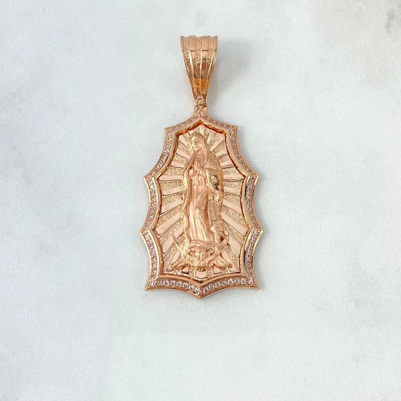 Dije Silueta Virgen Guadalupe 18gr / 6.3cm / Circones Blancos Oro Rosa ©