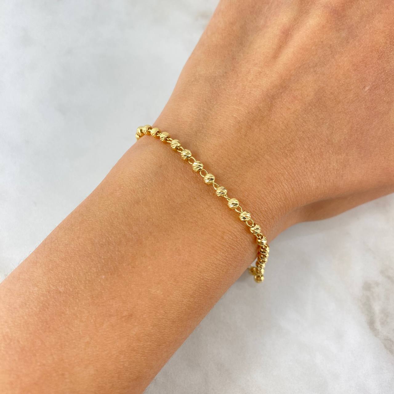 Pulso Estilo Militar 3.35gr / 18cm / 3mm Bolas Diamantadas Oro Amarillo *