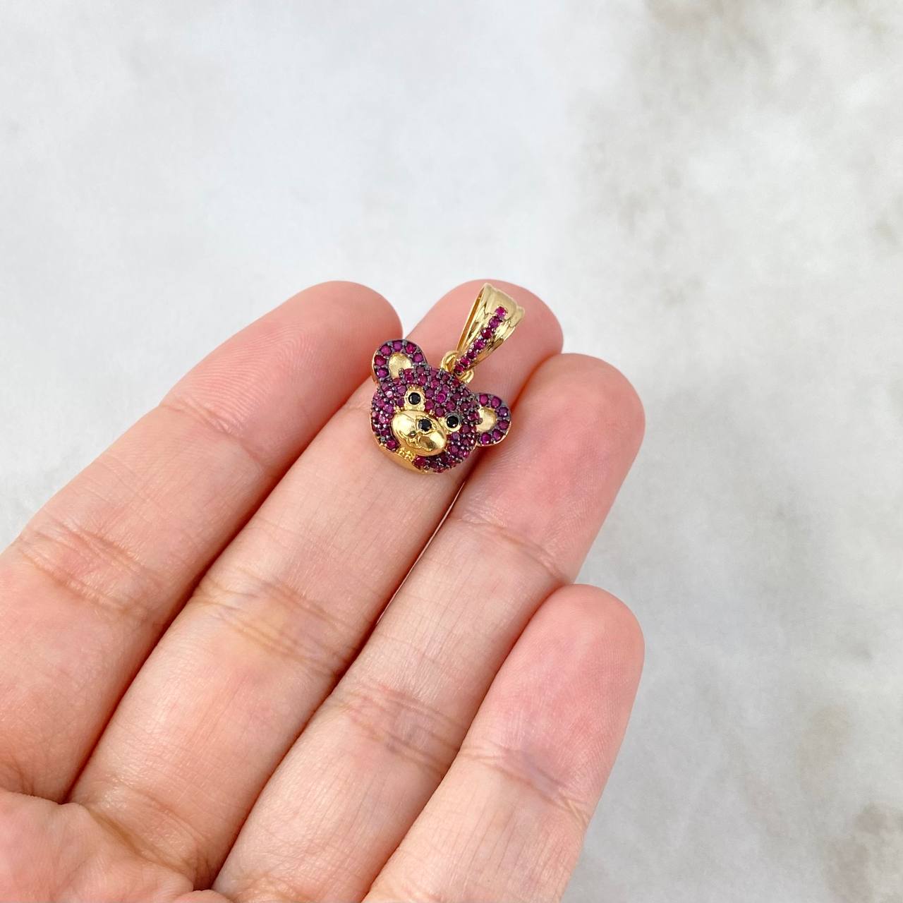 Dije Cabeza De Oso 2.75gr / 2cm / Circones Fucsias Oro Amarillo *