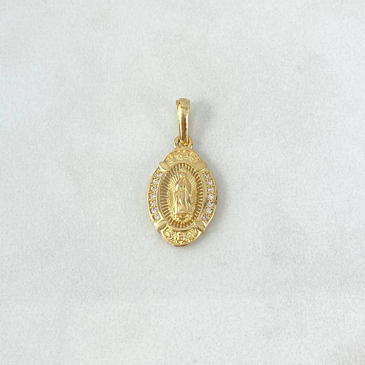 Dije Medalla Virgen de Guadalupe 2gr / 2.5cm / Circones Blancos Oro Amarillo *