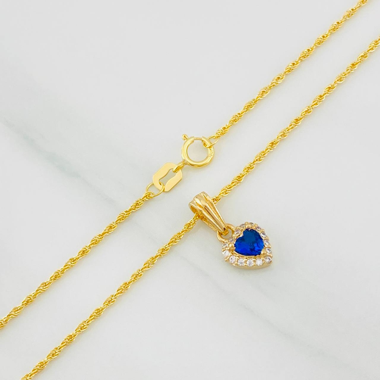 Set Cadena Lazo + Dije Halo Corazon / 1.8g / 45cm Oro Amarillo 18K