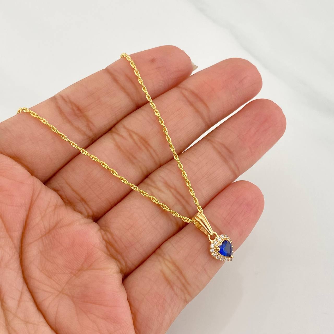 Set Cadena Lazo + Dije Halo Corazon / 1.8g / 45cm Oro Amarillo 18K