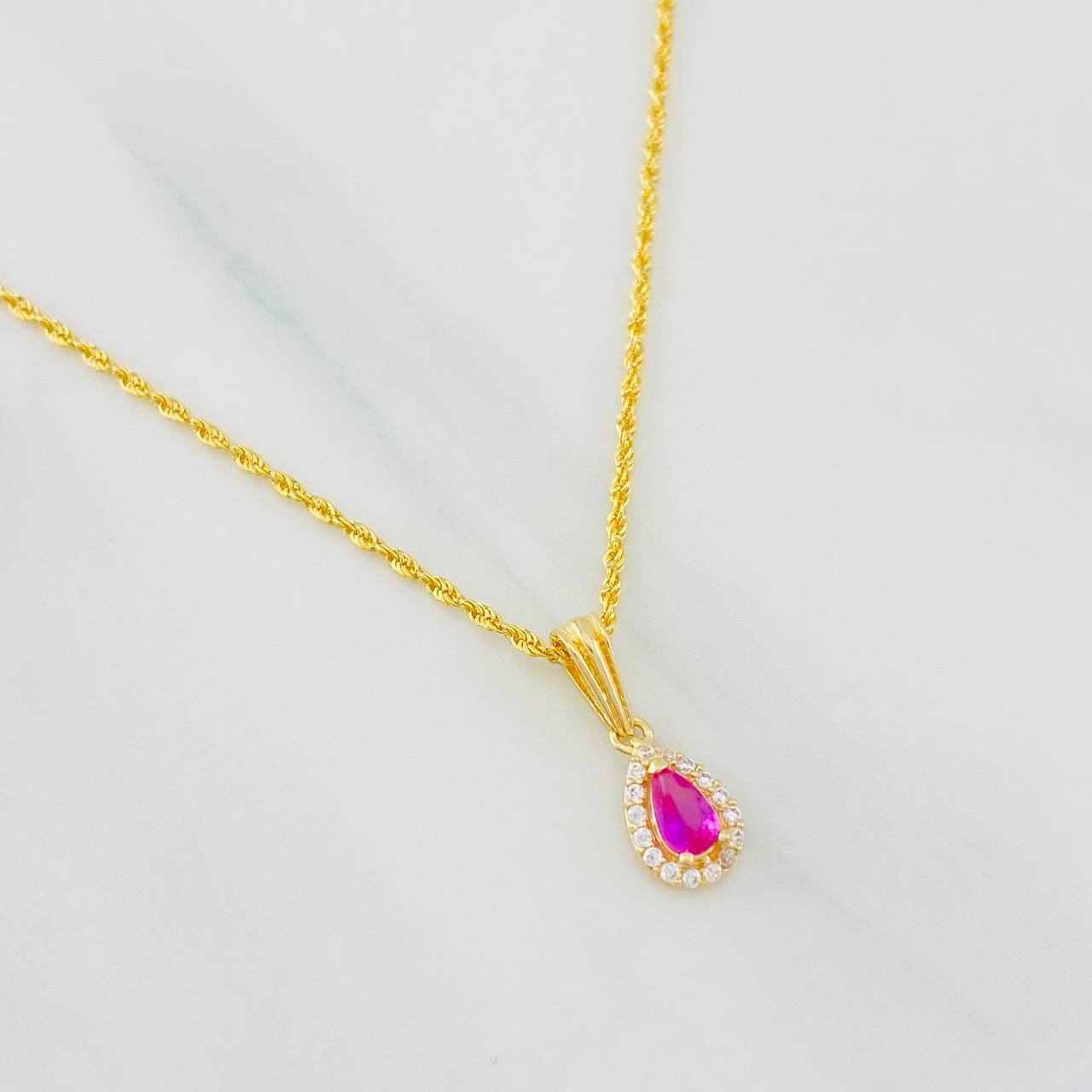 Set Cadena Lazo + Dije Halo Lagrima / 1.8g / 50cm Oro Amarillo 18K