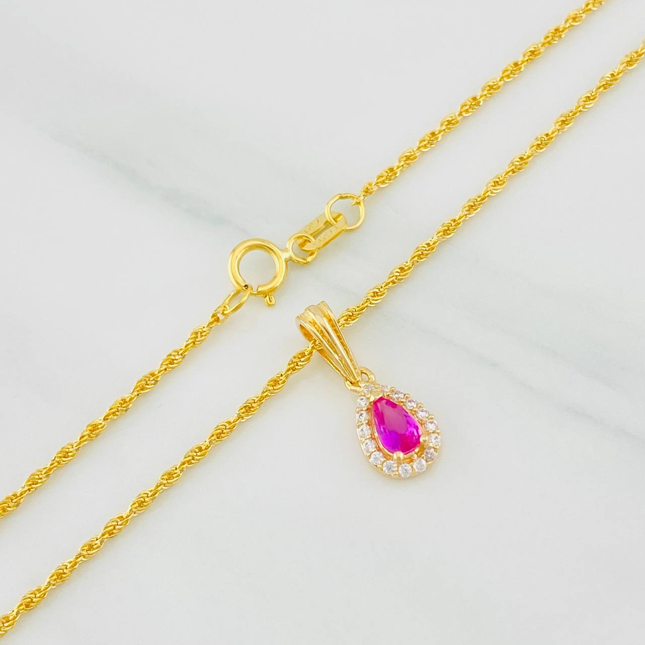 Set Cadena Lazo + Dije Halo Lagrima / 1.8g / 50cm Oro Amarillo 18K