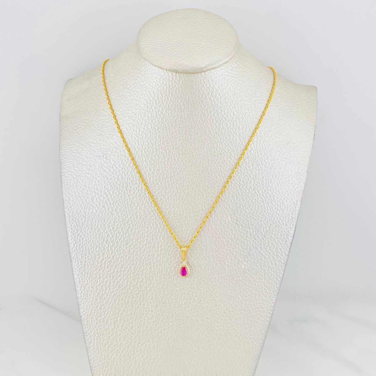 Set Cadena Lazo + Dije Halo Lagrima / 1.8g / 50cm Oro Amarillo 18K