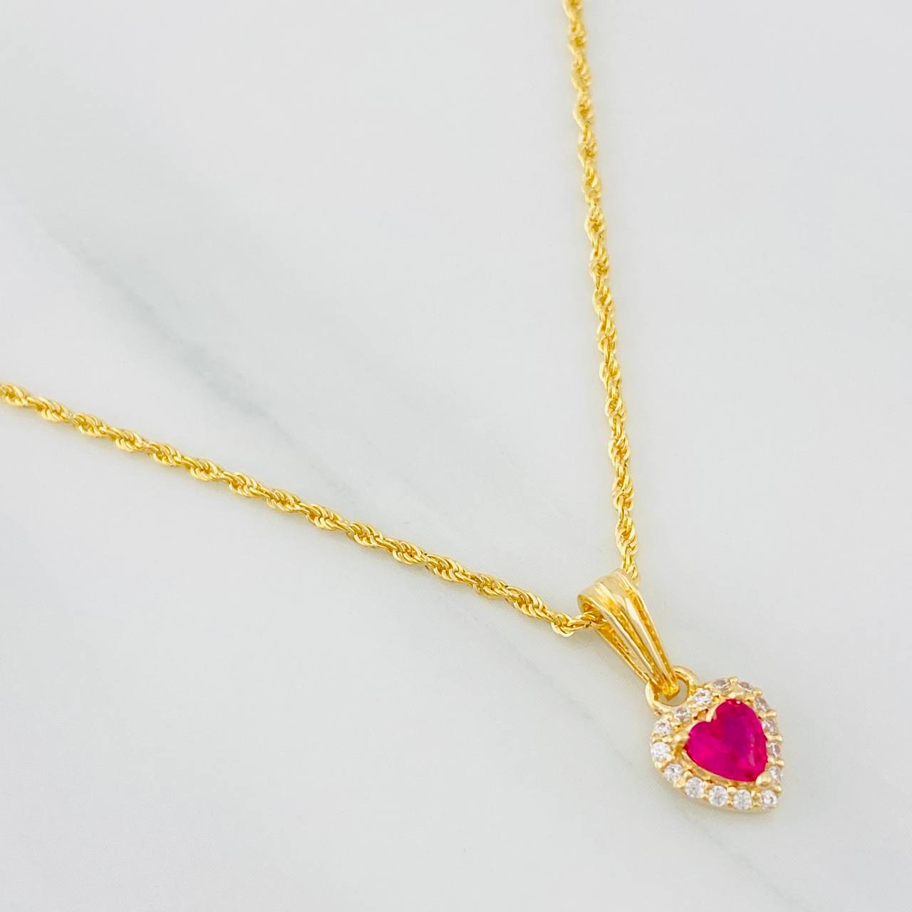 Set Cadena Lazo + Dije Halo Corazon / 1.9g / 50cm Oro Amarillo 18K