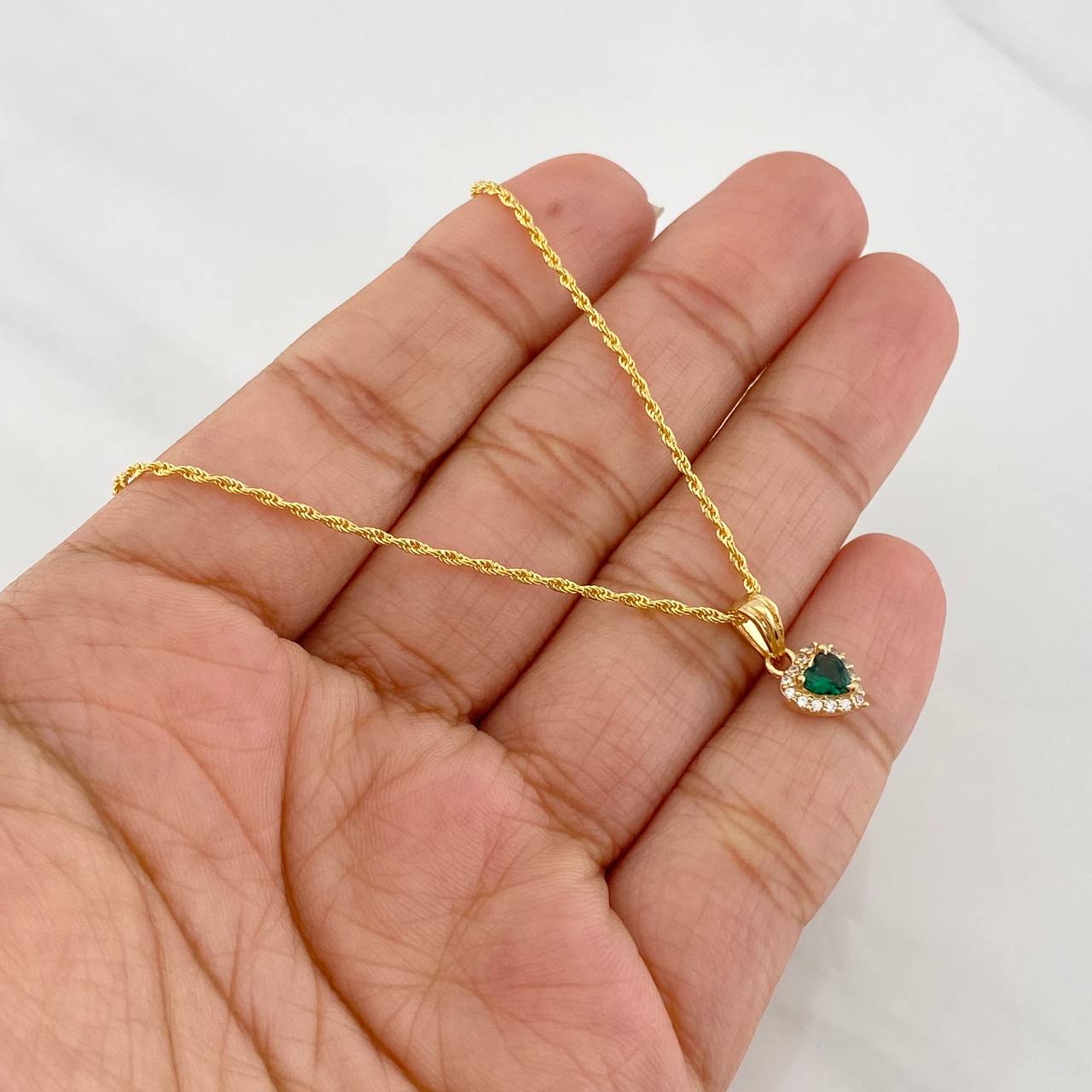 Set Cadena Lazo + Dije Halo Corazon / 1.9g / 50cm Oro Amarillo 18K