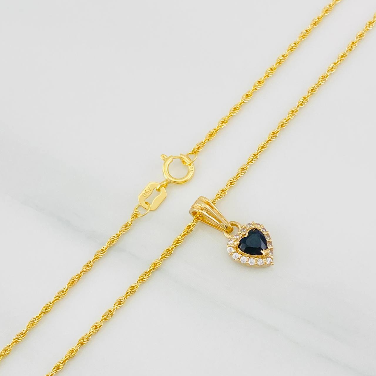 Set Cadena Lazo + Dije Halo Corazon / 1.85g / 45cm Oro Amarillo 18K