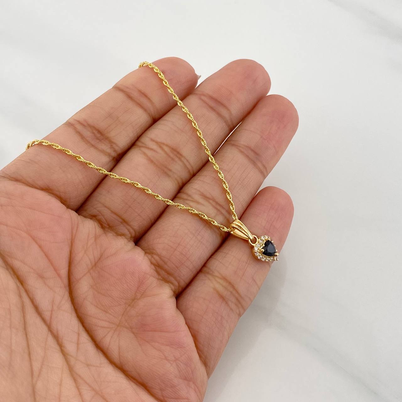 Set Cadena Lazo + Dije Halo Corazon / 1.85g / 45cm Oro Amarillo 18K