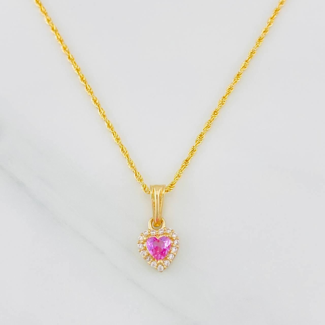 Set Cadena Lazo + Dije Halo Corazon / 1.8g / 45cm Oro Amarillo 18K