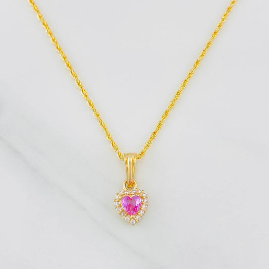 Set Cadena Lazo + Dije Halo Corazon / 1.8g / 45cm Oro Amarillo 18K
