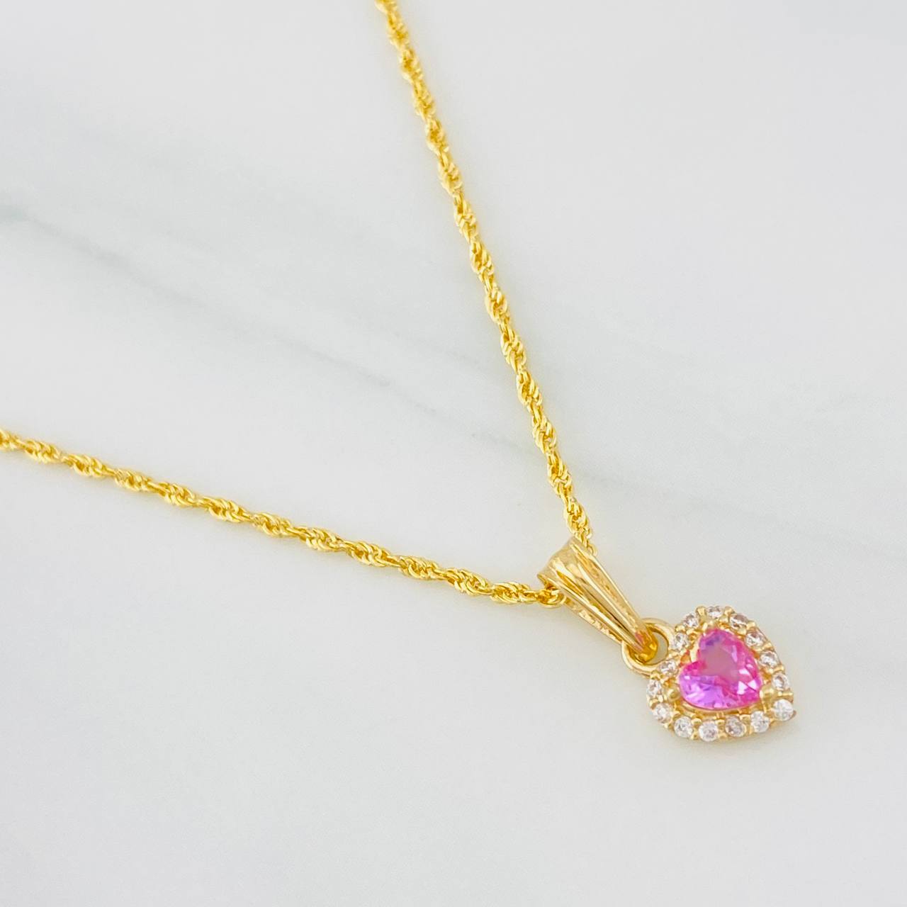 Set Cadena Lazo + Dije Halo Corazon / 1.8g / 45cm Oro Amarillo 18K