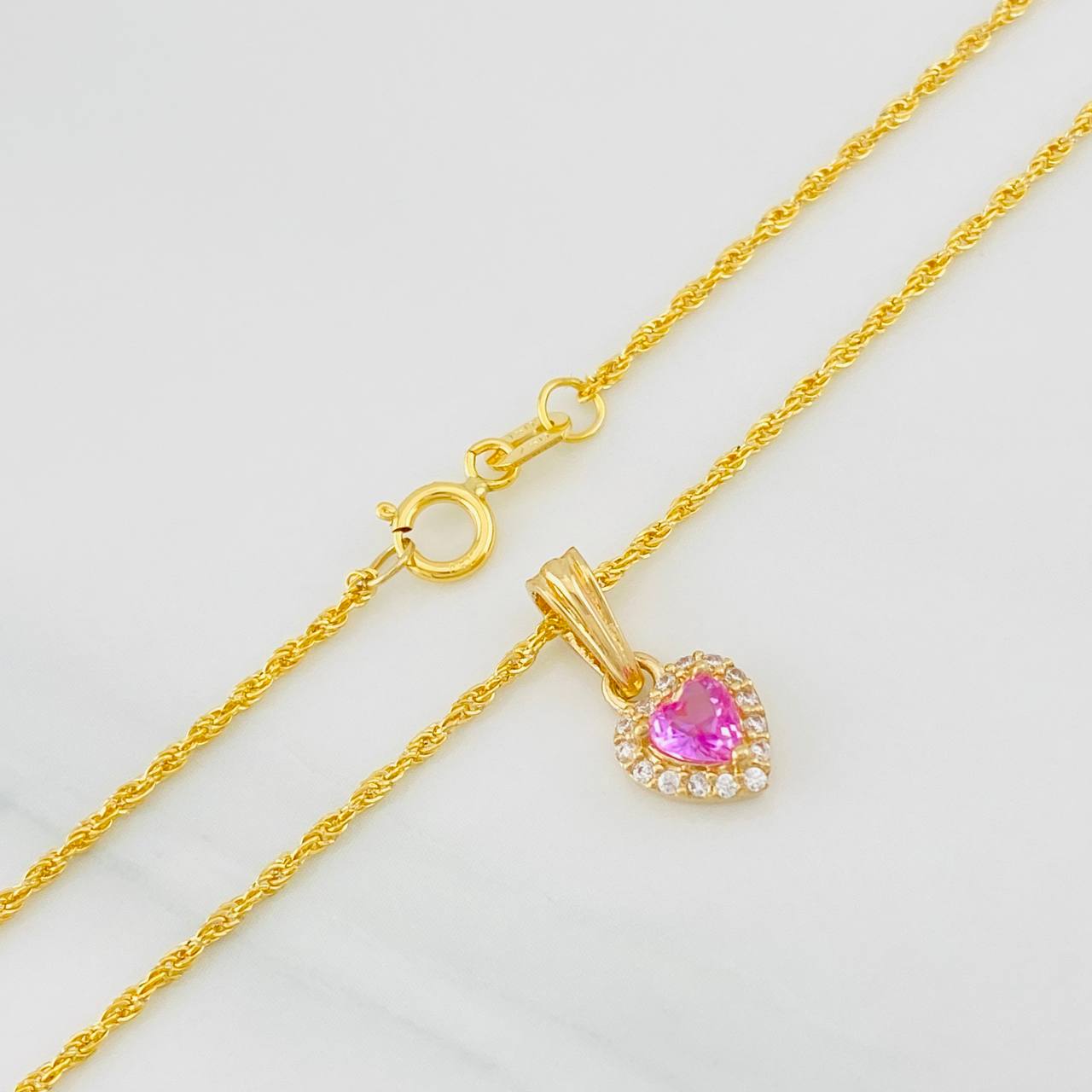 Set Cadena Lazo + Dije Halo Corazon / 1.9g / 50cm Oro Amarillo 18K