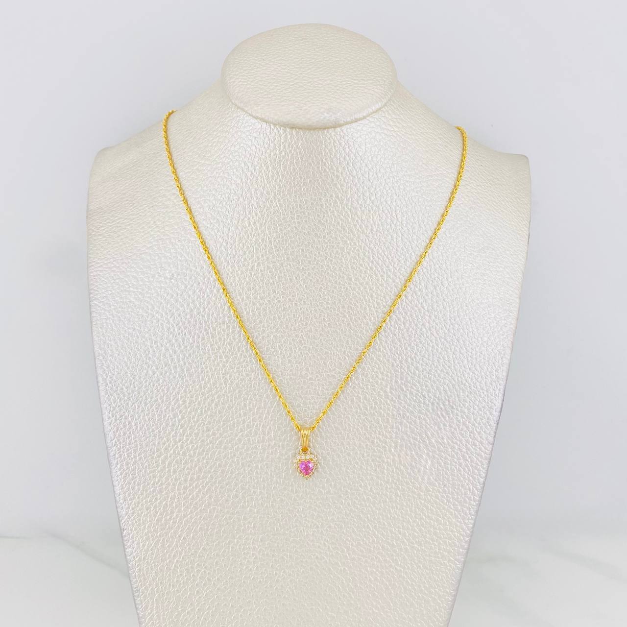 Set Cadena Lazo + Dije Halo Corazon / 1.75g / 45cm Oro Amarillo 18K