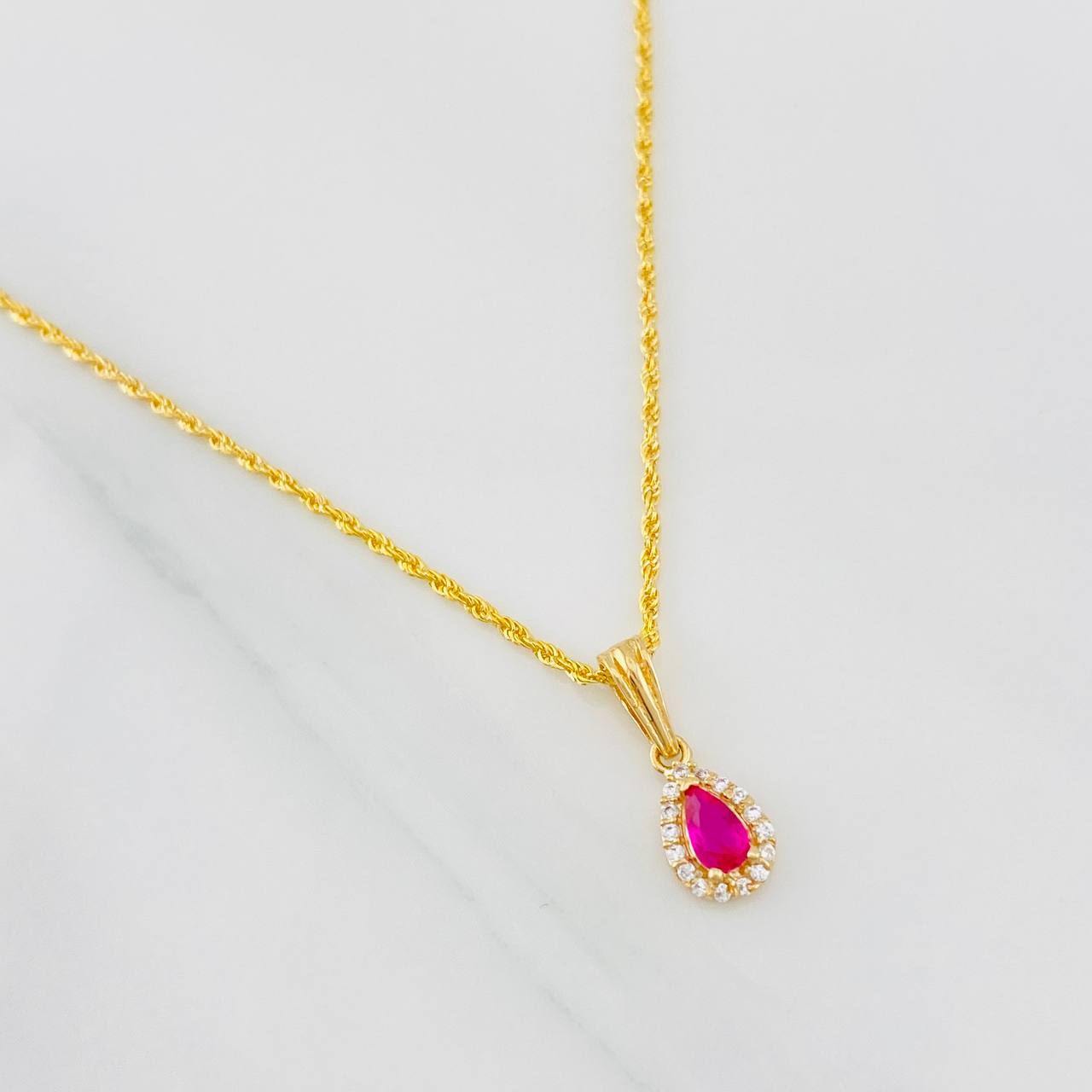 Set Cadena Lazo + Dije Halo Lagrima / 1.6g / 45cm Oro Amarillo 18K