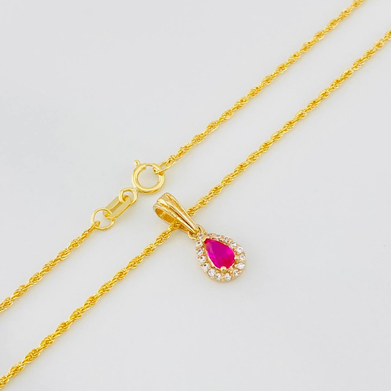 Set Cadena Lazo + Dije Halo Lagrima / 1.6g / 45cm Oro Amarillo 18K