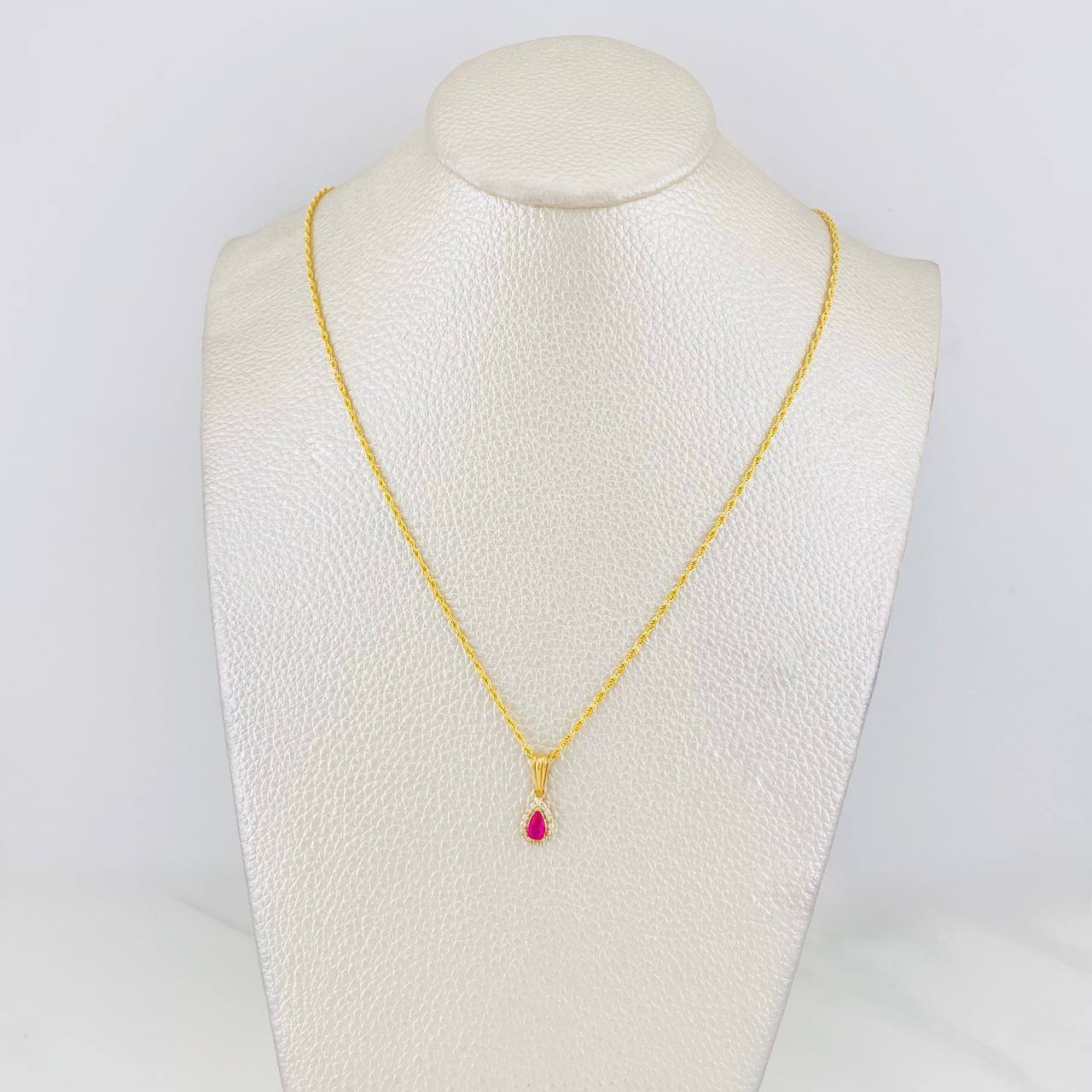 Set Cadena Lazo + Dije Halo Lagrima / 1.6g / 45cm Oro Amarillo 18K