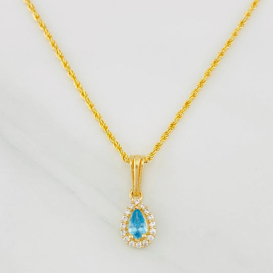 Set Cadena Lazo + Dije Halo Lagrima / 1.65g / 45cm Oro Amarillo 18K