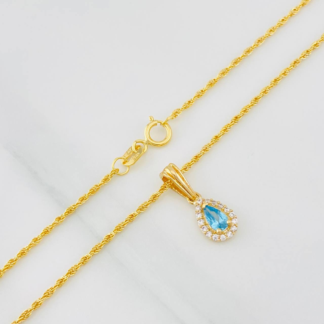 Set Cadena Lazo + Dije Halo Lagrima / 1.75g / 50cm Oro Amarillo 18K