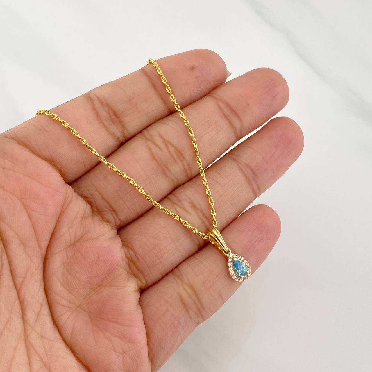 Set Cadena Lazo + Dije Halo Lagrima / 1.65g / 45cm Oro Amarillo 18K