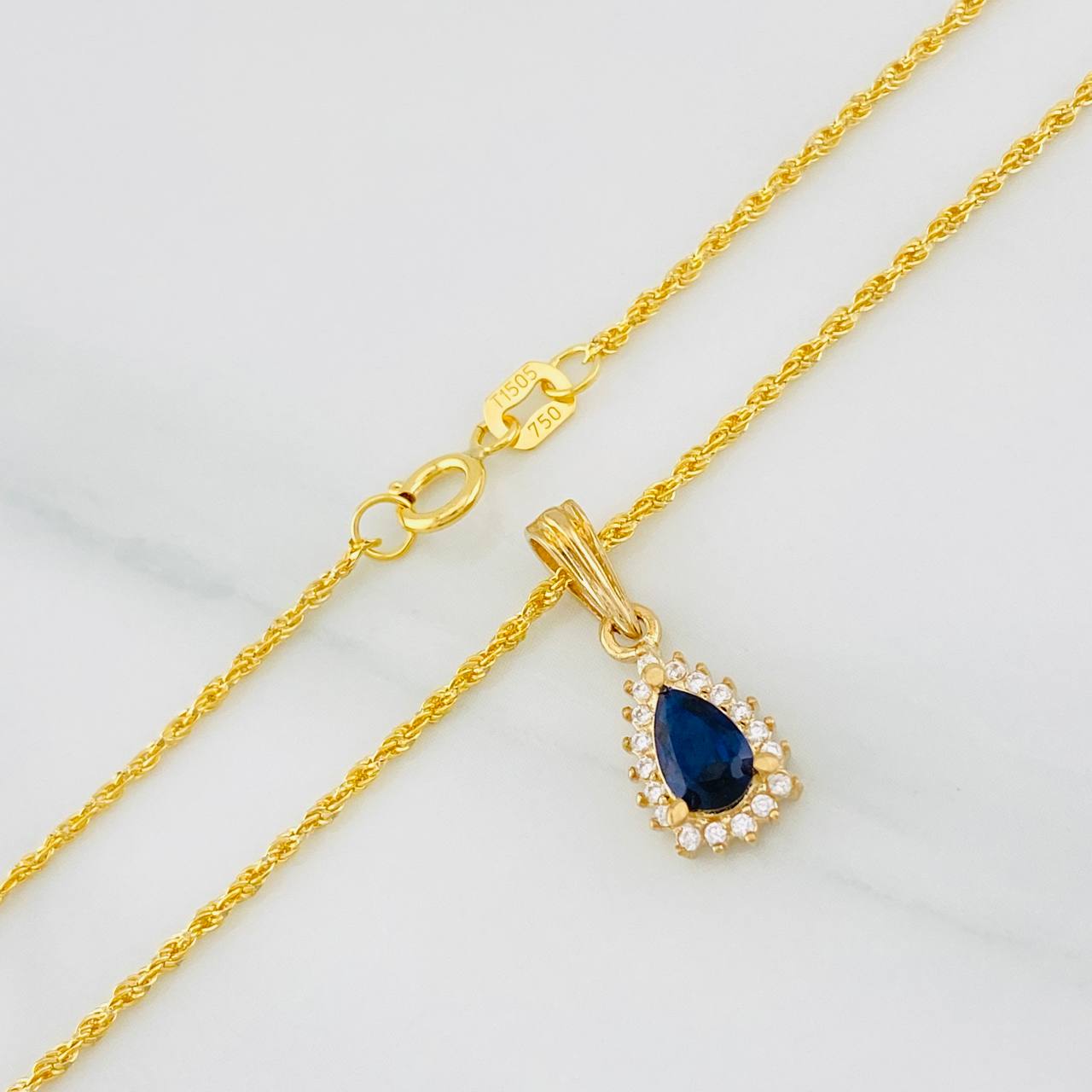 Set Cadena Lazo + Dije Halo Lagrima / 1.95g / 45cm Oro Amarillo 18K