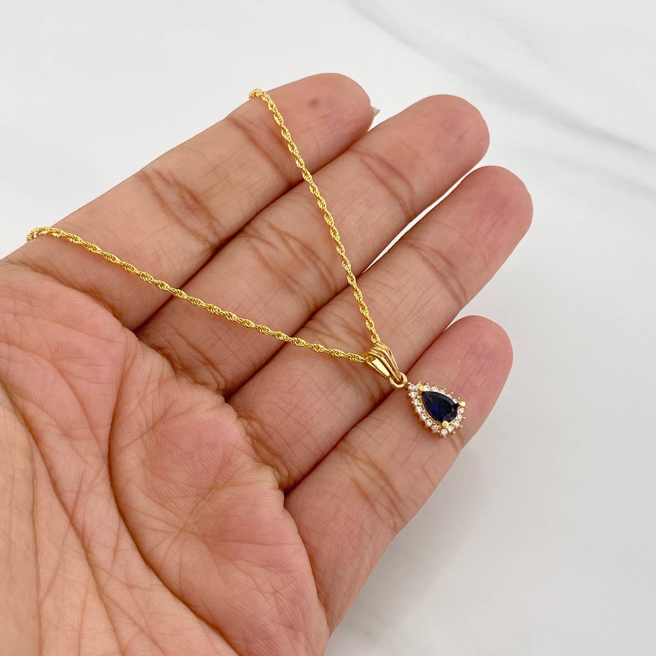 Set Cadena Lazo + Dije Halo Lagrima / 1.95g / 45cm Oro Amarillo 18K