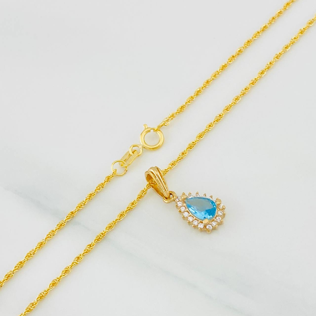 Set Cadena Lazo + Dije Halo Lagrima / 1.95g / 45cm Oro Amarillo 18K
