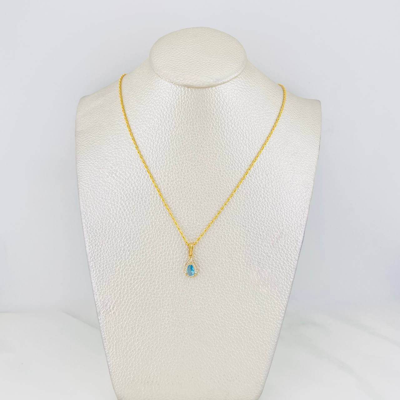 Set Cadena Lazo + Dije Halo Lagrima / 2.1g / 50cm Oro Amarillo 18K