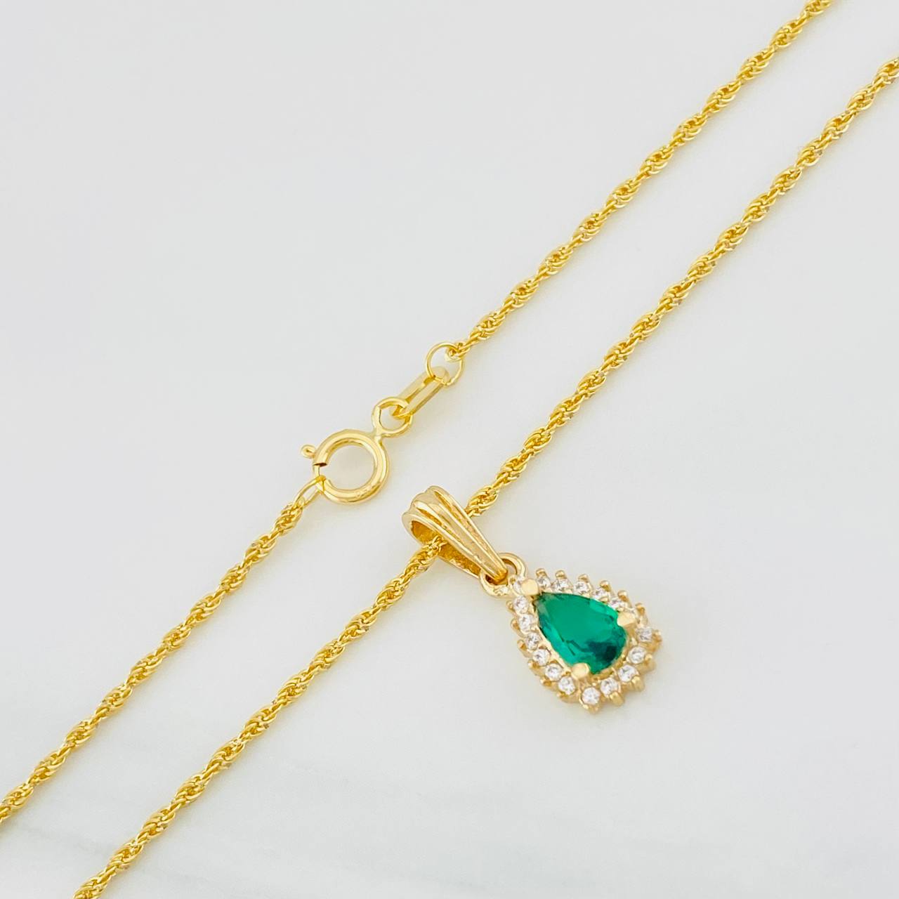 Set Cadena Lazo + Dije Halo Lagrima / 2g / 45cm Oro Amarillo 18K