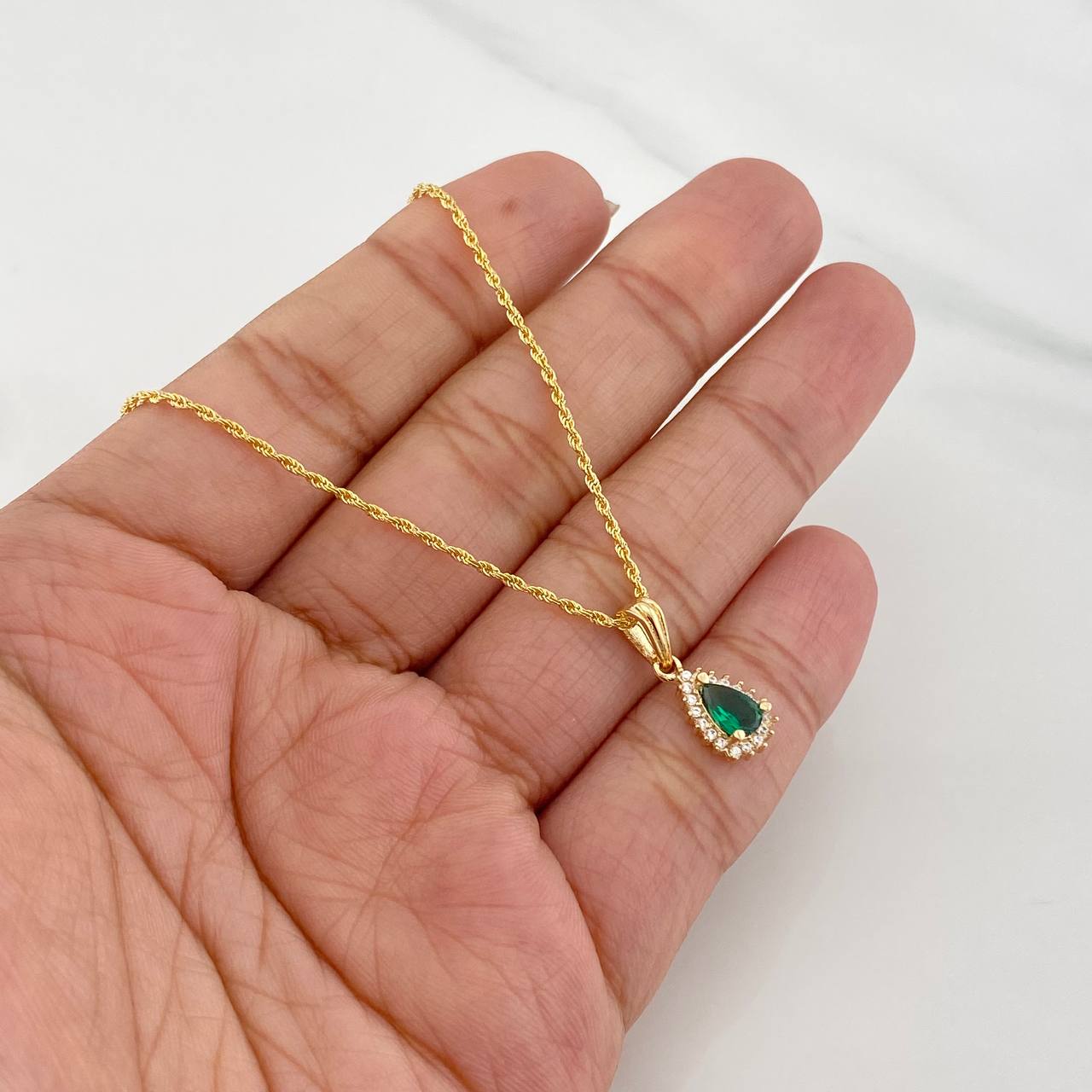 Set Cadena Lazo + Dije Halo Lagrima / 2g / 45cm Oro Amarillo 18K