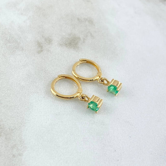 Candongas Punto Colgante 2.1gr / 1.9cm / Esmeralda 52pts Oro Amarillo 18K (Joya)