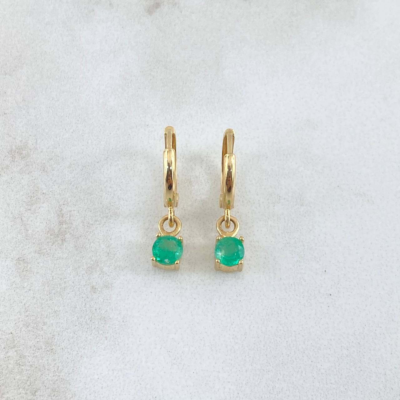 Candongas Punto Colgante 2.1gr / 1.9cm / Esmeralda 52pts Oro Amarillo 18K (Joya)