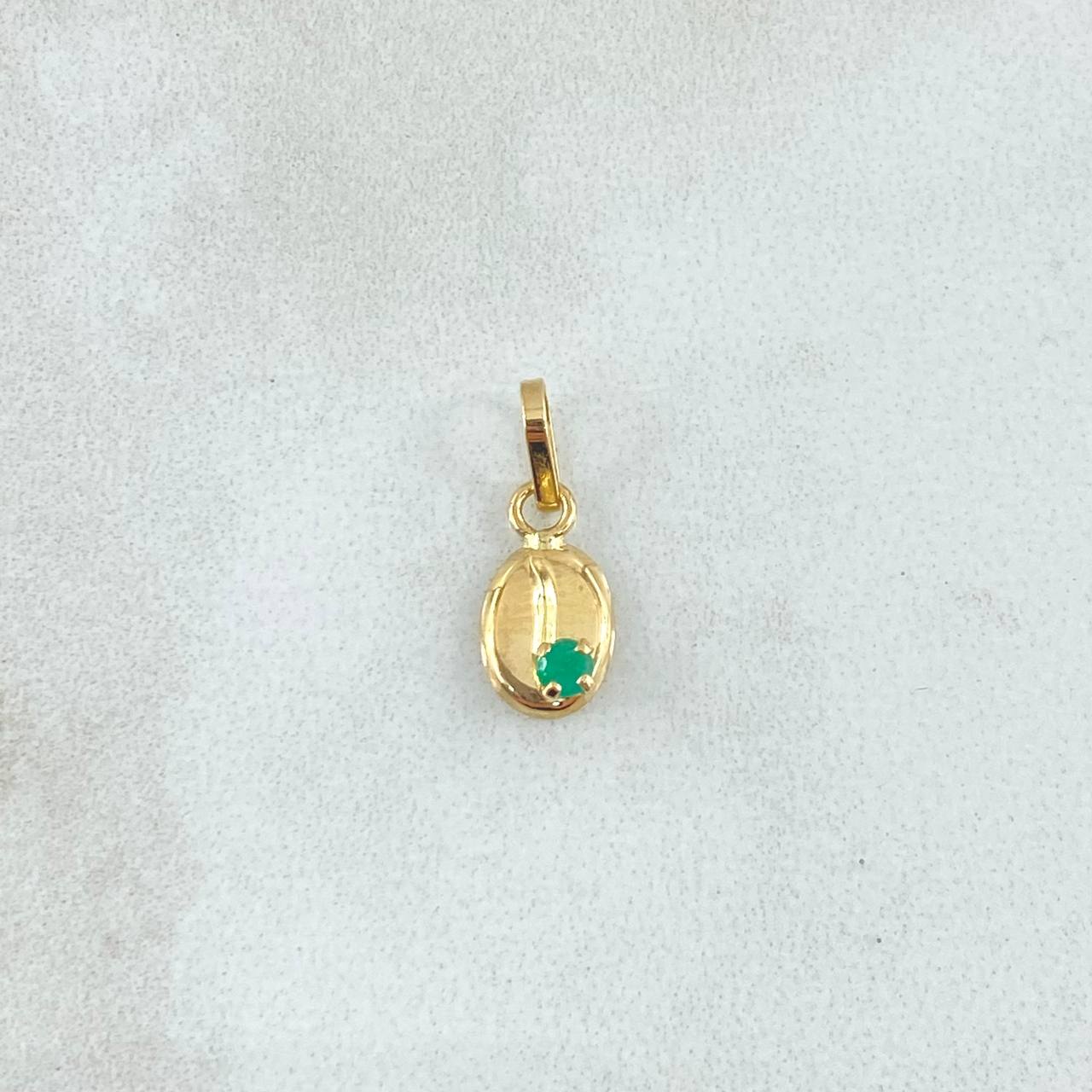 Dije Grano De Café 0.35gr / 1.3cm / Esmeralda 5pts Oro Amarillo 18K (Joya) ©