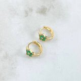 Candongas Estrelladas 2.3gr / 1cm / Esmeraldas 21pts Oro Amarillo 18K (Joya) ©