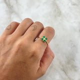 Anillo Flor Cuadricular 1.6gr / T7 / Esmeraldas 35pts Oro Amarillo 18K (Joya)