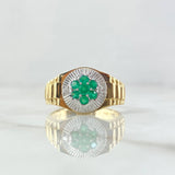 Anillo Marco Circular 7.35gr / T10 1/2 / Esmeraldas 46pts Diamantes 16pts Dos Oros Amarillo Blanco 18K (Joya)