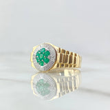 Anillo Marco Circular 7.35gr / T10 1/2 / Esmeraldas 46pts Diamantes 16pts Dos Oros Amarillo Blanco 18K (Joya)