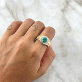 Anillo Marco Circular 7.35gr / T10 1/2 / Esmeraldas 46pts Diamantes 16pts Dos Oros Amarillo Blanco 18K (Joya)