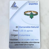 Anillo Solitario Rombico Carril 3.45gr / T7 1/4 / Esmeraldas 1.05 Qts Oro Amarillo 18K (Joya) ©
